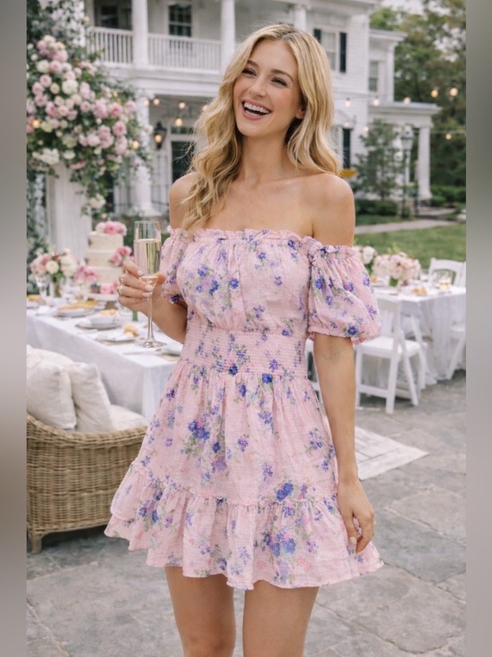 LoveShackFancy Lai Smocked Mini Dress Medium Heirloom Floral Pink Banquet